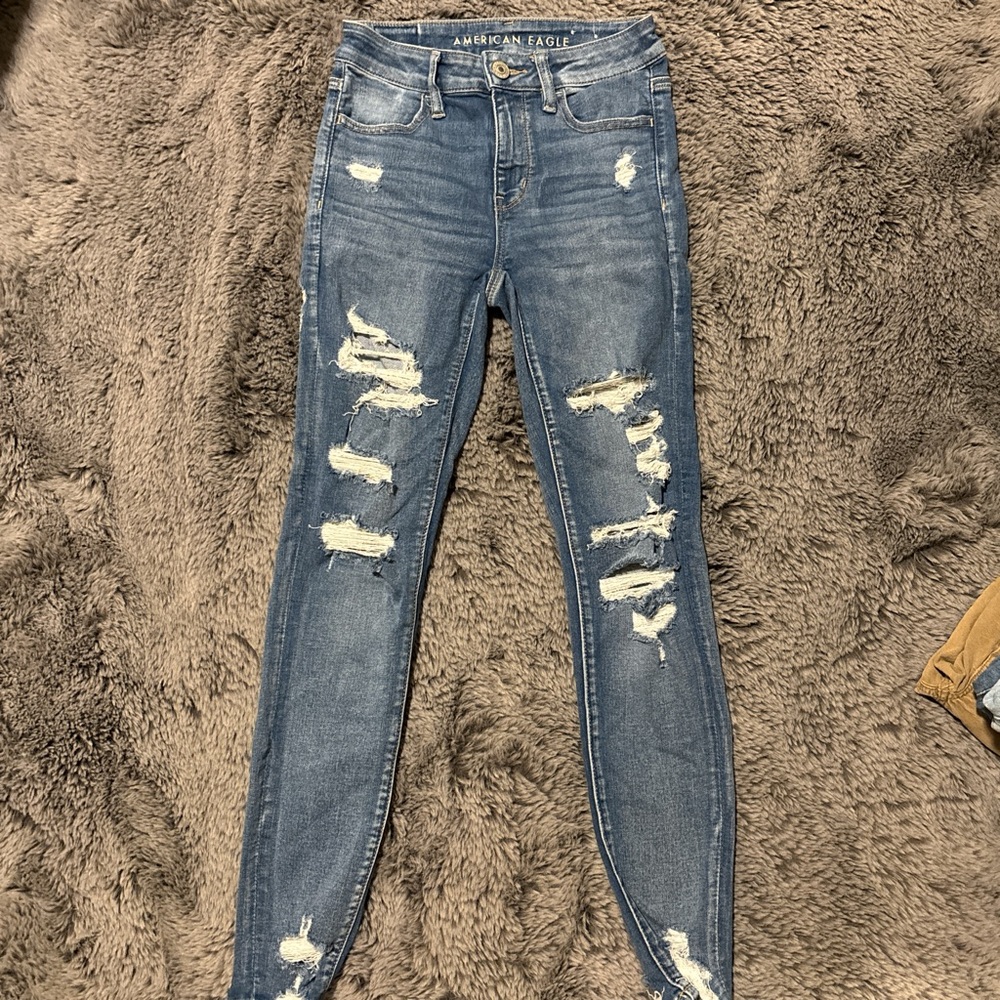 American Eagle Outfitters Women's Ripped Blue Skinny Jeans